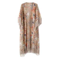 JAGETRADE Womens Summer Half Sleeve Chiffon Cardigan Boho Retro Geométrico Floral Impreso con Flecos Borlas Patchwork Bikini Cubrir hasta el Tobillo K características