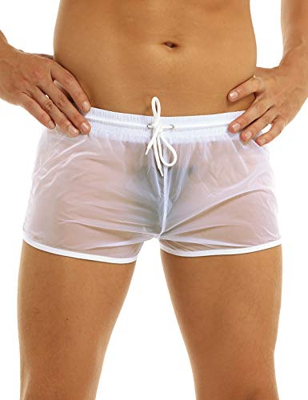 Inlzdz - Pantalones cortos tipo bóxer para hombre, transparente Blanco blanco L
