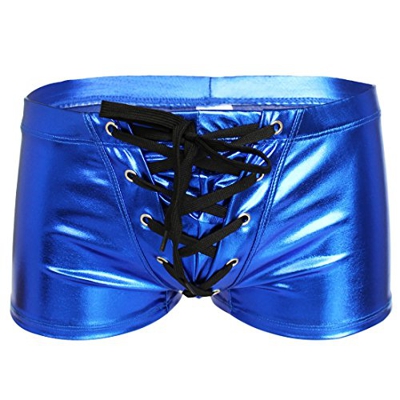 dPois Pantalones Cortos de Baño Hombre Bañador Atractivo Traje de Baño Boxeador Sexy Calzoncillos Cuero Cordón Ropa de Baño Natación Playa Azul XL