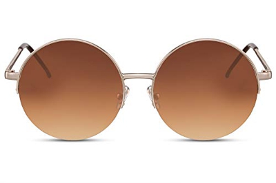 Cheapass Gafas de Sol Gryes Redondas Semi Metal Sunnies Montura Dorada con Lentes Graduales Marrones protección UV400 Woman