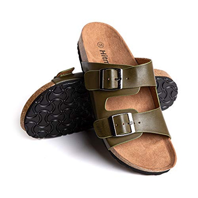 Sandalias Mujer Planas Zapatillas Verano Chanclas con Hebilla Mules Zapatos Soporte del Arco Comodas Verde Talla 39 EU