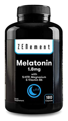 Melatonina 1,8 mg con 5-HTP, Magnesio y Vitamina B6, 180 Cápsulas | Ayuda con el insomnio o trastornos del sueño | Vegano, No-GMO, GMP, libre de aditi