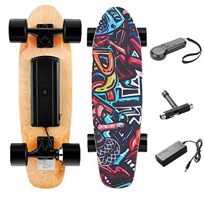 Monopatín Eléctrico Mini Skateboard con Control Remoto para Adulto Adolescente,Velocidad Máx 20 km/h, Negro/Naranja (EU Stock) (Negro)