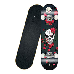 XLY Skateboard Completo, 8 Capas Monopatín de Madera de Arce con ABEC-7 para Principiantes, Adultos y Niños, Varios Patrones,Skull Rose en oferta