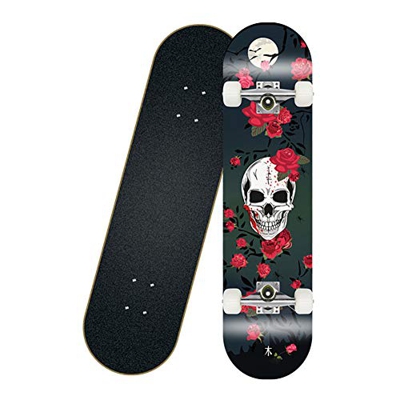 XLY Skateboard Completo, 8 Capas Monopatín de Madera de Arce con ABEC-7 para Principiantes, Adultos y Niños, Varios Patrones,Skull Rose