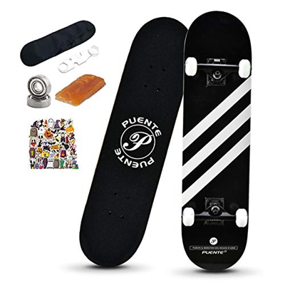 XLY Skateboard Completo, 31x8 Pro Skate Board 8 Capas de Madera de Arce Monopatin para Adultos, Principiantes, niñas, niños,Negro