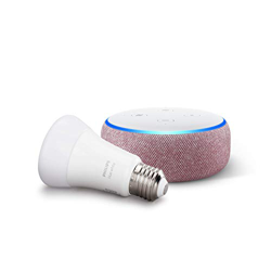 Echo Dot (3.ª generación), tela de color malva + Bombilla inteligente LED Philips Hue White, compatible con Bluetooth y Zigbee, no se requiere control características