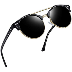 Joopin Gafas de Sol Polarizadas Hombre Redondas Clásico Vintage Retro Puente Doble Media Montura Gafas Mujeres Negro características
