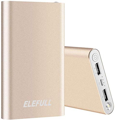 Batería Externa 10000mAh con Linterna 2 Puertos USB Banco de Energía Portátil Rápido con Carcasa Metálica y Aspecto Elegante para Teléfonos Móviles Ta