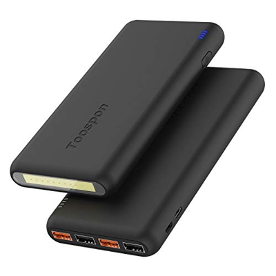 Batería Externa 30000mAh con Linterna 4 Puertos USB Banco de Energía Portátil Cargador Portátil y Aspecto Elegante para Teléfonos Móviles y Otras Elec