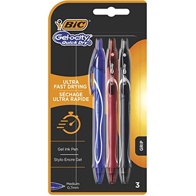 BIC Gel-ocity Quick Dry bolígrafos punta media (0,7 mm) - colores Surtidos, Blíster de 3 unidades