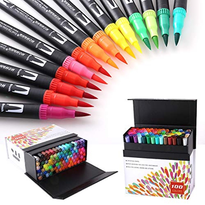 100 colores con rotuladores punta pincel acuarelables Marcadores Caligrafía lettering HO-100B
