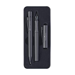 Juego de regalo Faber-Castell 201626 Grip Edition, plumín ancho M y bolígrafo con mina XB, en estuche de metal de alta calidad, All Black, 1 pieza características
