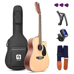 Vangoa 4/4 Guitarra Acústica de 12 Cuerdas 41 pulgadas con parte Superior de Abeto Cutaway Guitarra Doce Cuerdas con kit para principiantes, Natural en oferta