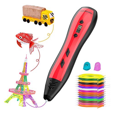 Pluma de Impresión 3D, Meterk Bolígrafo 3D Compatible PLA/ABS con Pantalla LCD, Velocidad y Temperatura Ajustable, 15 Colores Filamento PLA, Adecuado 