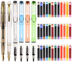 Goldge Pluma Estilográfica con 24 Cartuchos de Tinta，Pluma de escritura Perfecto Regalo para Niños y Adultos, Bolígrafos de Colores transparentes seis precio