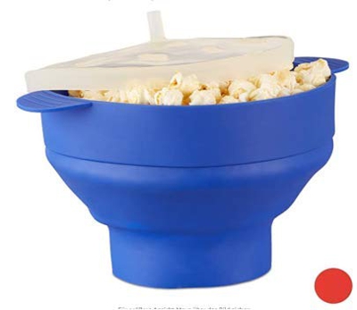 YOTINO Palomitas de maíz de Silicona para microondas, tazón de Palomitas de maíz Plegable con Asas y Tapa (Azul)