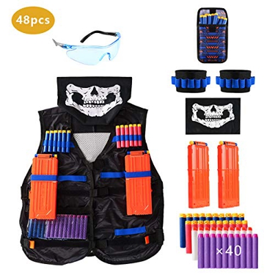 Locisne Kids Jungle Camouflage Tactical Vest Jacket Kit para Nerf Toy Gun N-Strike Elite Series(con 40 Dardos de Espuma+Gafas+máscara+2 Clip Recarga r