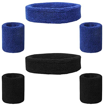 FineGood - Juego de 6 muñequeras deportivas de algodón para hombre, mujer, ciclismo, correr, tenis, baloncesto, color negro y azul