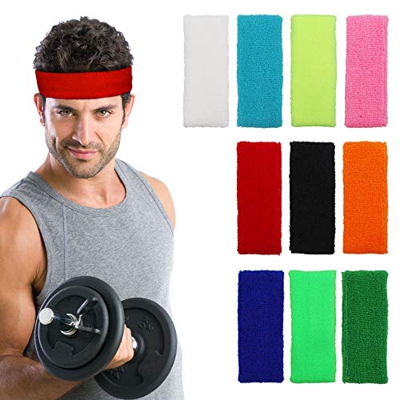 Kurtzy Cinta Pelo (10 Pz) - 13cm Deportiva Banda de Pelo para Mujer, Hombre y Niños - Bandas de Cabeza para Ciclismo, Gimnasia, Fútbol, Atletismo - Ci