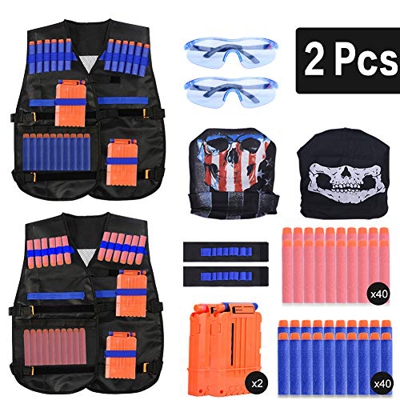EXTSUD Chaleco Táctico Niños Elite Tactical Chaleco para N-Strike Elite Series con 80 Piezas de Recarga de Dardos, 2 Clips de Recarga, 2 Máscaras Táct