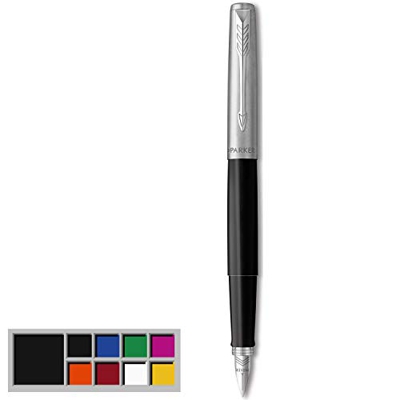 Parker Jotter Originals Pluma Estilográfica, Acabado Negro Clásico, Plumín Mediano, Tinta Negra Y Azul