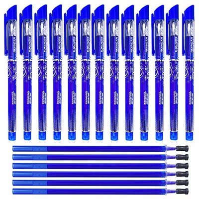 Gudotra 12pcs Bolígrafos Borrables + 30 Recargas Azules Recargas de Bolígrafos Borrables Punta de 0.5 mm (12pz Bolígrafos+30 Recargas Azules)