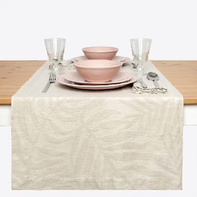 Camino Mesa - Jaquard hojas 045x150 cm Beige