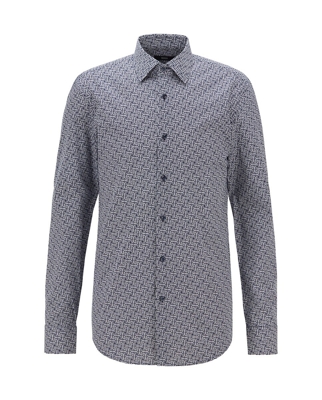 Boss - Camisa De Popelín Slim Estampada Azul