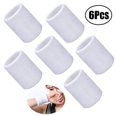 JZZJ 6 Piezas Muñequera Deportiva Pulsera para Fútbol, Baloncesto, Running Deportes Atléticos (Blanco)