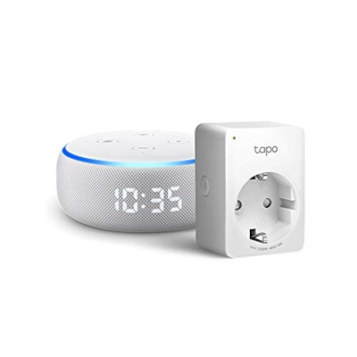 Echo Dot (3.ª generación) - Altavoz inteligente con reloj y Alexa + Tapo P100 Enchufe inteligente, compatible con Alexa