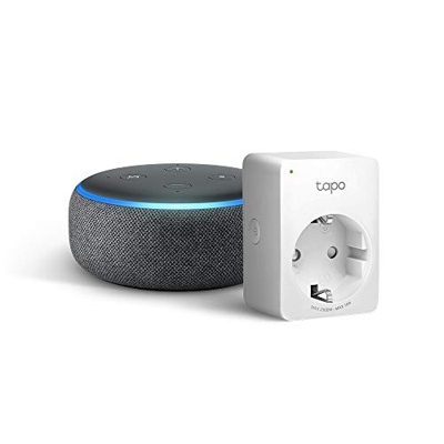 Echo Dot (3.ª generación), tela de color antracita + Tapo P100 Enchufe inteligente, compatible con Alexa