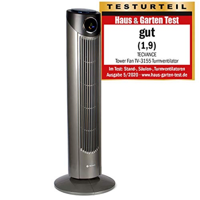 Tecvance Ventilador de Torre con Mando a Distancia y Pantalla Digital - Extra Silencioso y Oscilante 80 ° - 3 Niveles de Velocidad y Temporizador – Te