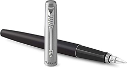 Parker Jotter - Pluma estilográfica, con cuerpo de metal y plumín mediano, en estuche de regalo, de color negro y tinta azul en oferta