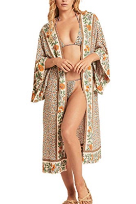 L-Peach Vestido Largo Pareo Kimono de Algodón Verano Playa Bikini Cover Up