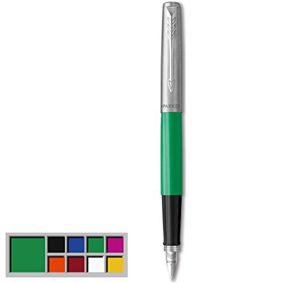 Parker Jotter Originals pluma estilográfica, acabado verde clásico, plumín mediano, tinta negra y azul