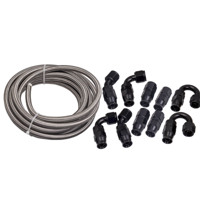 11PCS AN-8 AN8 Acero inoxidable PTFE Línea de combustible 20FT Kit de extremo de manguera de montaje