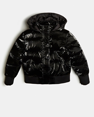 Guess - Parka De Niña Acolchada Con Capucha En Negro