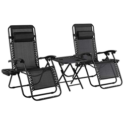 MVPower Juego de 3 Tumbonas Plegables con Mesa, Soporte para Bebidas, Mecedoras Jardín para exterior con Almohadilla Ajustable para la Cabeza, Ergonóm precio
