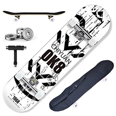 DnKelar Skateboard 79x20cm Tabla de Madera para Principiantes con rodamientos de Bolas ABEC-7 31 '' Madera de Arce de 7 Capas y Ruedas de 90A para niñ