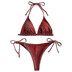 Zaful - Bikini para mujer con estampado de snake y tanga, de piel de serpiente rojo M en oferta