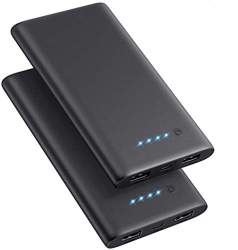 QTshine Batería Externa 10000 mAh【Versión Mejorada Ultra Delgado 2 Paquete】 Carga Rapida de Power Bank con 2 Salidas USB Cargador Móvil Portátil con M en oferta