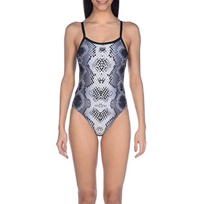 Arena W Challenge Back One Piece Bañador Deportivo Mujer Snake Skin, Black, 38