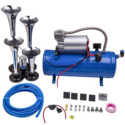 Kit de bocina de 4 trompetas Air Horn Kit 150 PSI 150db Compresor de aire con tanque