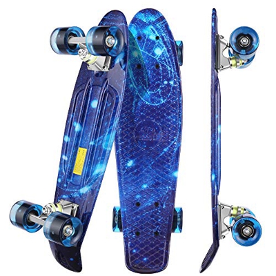 WeSkate Mini Cruiser Skateboard tabla completa retro 22 "55 cm tabla de skate vintage con borde de plástico Cruiser tabla con PU rueda flash rodamient