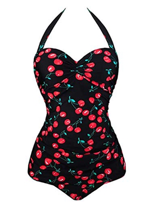 DELEY Traje De Baño De Una Pieza para Mujer Push Up Monokini Bikini con Estampado De Cereza Retro Multicolor Tamaño 4XL