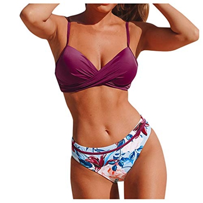 Bikinis Mujer, Dragon868 Conjunto de Bikini con Relleno Push Up, Color Sólido de Top de Bikini Sexy Bikini Brasileño Floral Impresión Braguitas de Bik