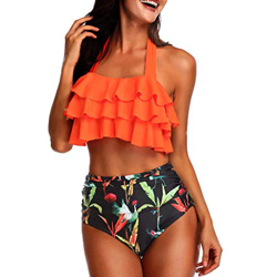 CheChury Bikini Mujer Traje de baño Ruffle Retro Alta Conjunto de Bikini Cintura Alta Monokini Push Up Bañador Push Up Bikini Set para Mujer precio