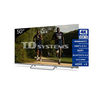 TD Systems Televisor 4K Smart TV Android 9.0 y HBBTV, 1500 PCI Hz UHD HDR, 3X HDMI, 2X USB. DVB-T2/C/S2, Modo Hotel - K50DLX11HS [Clase de eficiencia