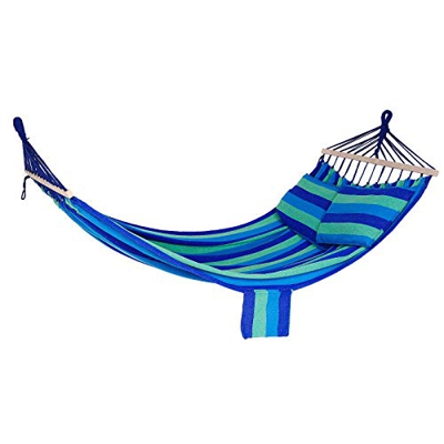 Hamaca con Barra, Hamaca para jardín, Tumbona de jardín en Distintos Colores, Ideal para Varias Personas, Longitud 210 x 150 cm (Azul-Verde)